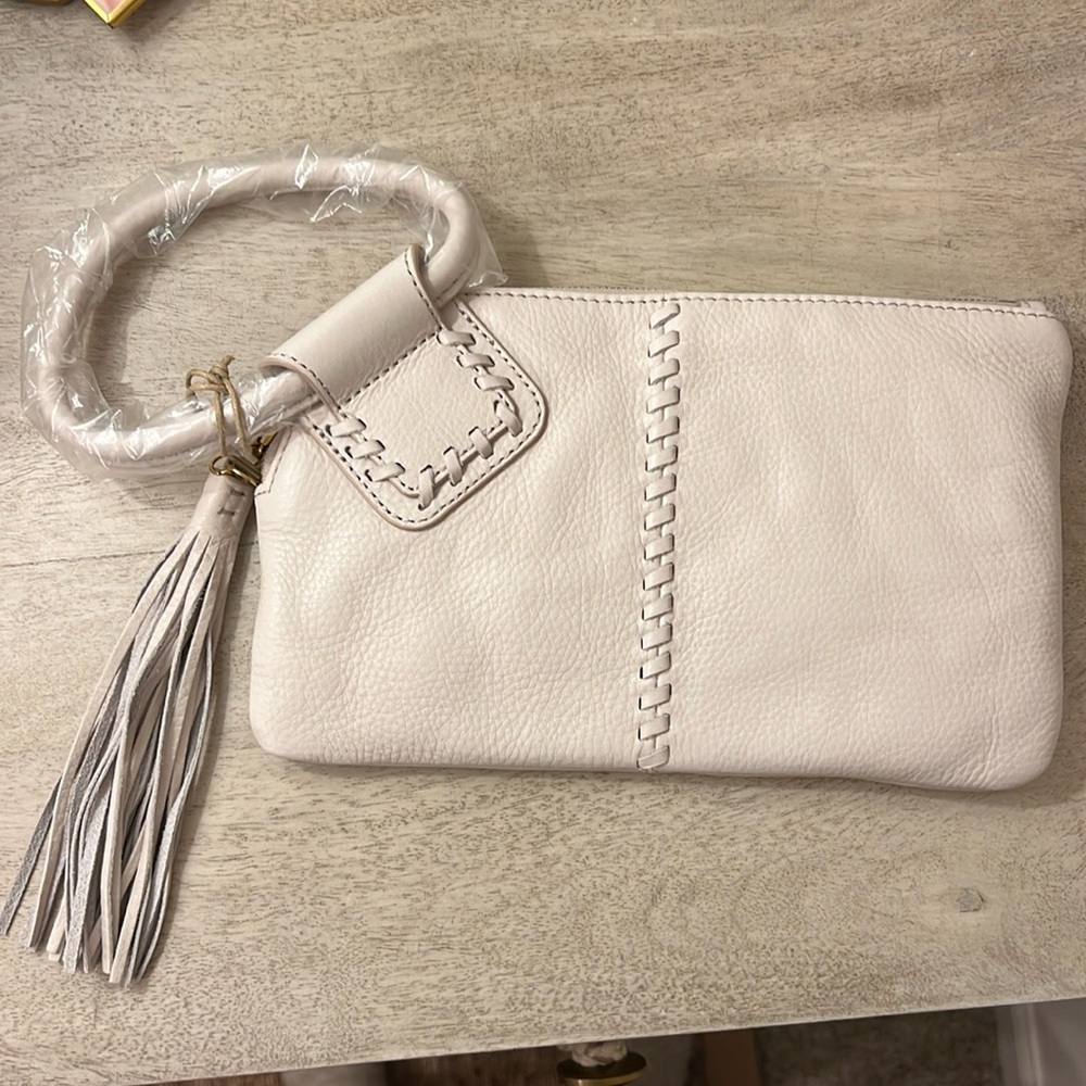 HOBO powder white zipper clutch